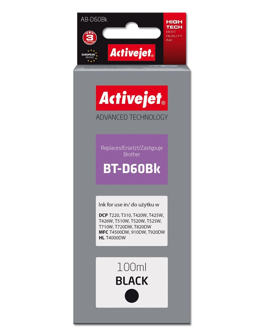 Activejet  AB-D60Bk Ink Bottle (Replacement, Brother