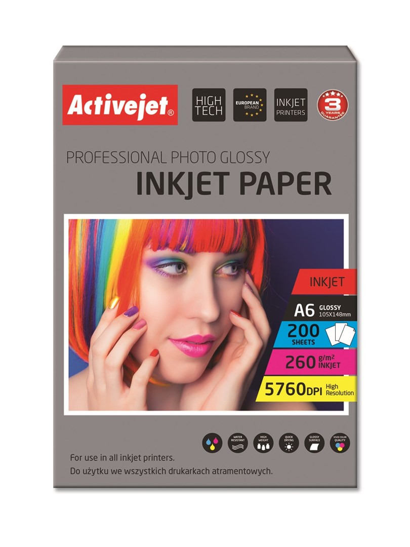 Activejet AP6-260GR200 Glossy photo paper; ideal