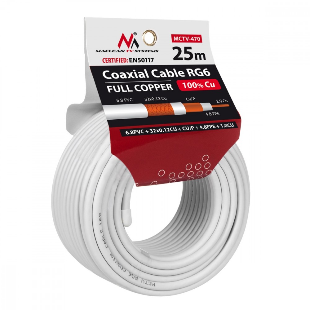 Maclean Antenna Coaxial Cable RG6 25m
