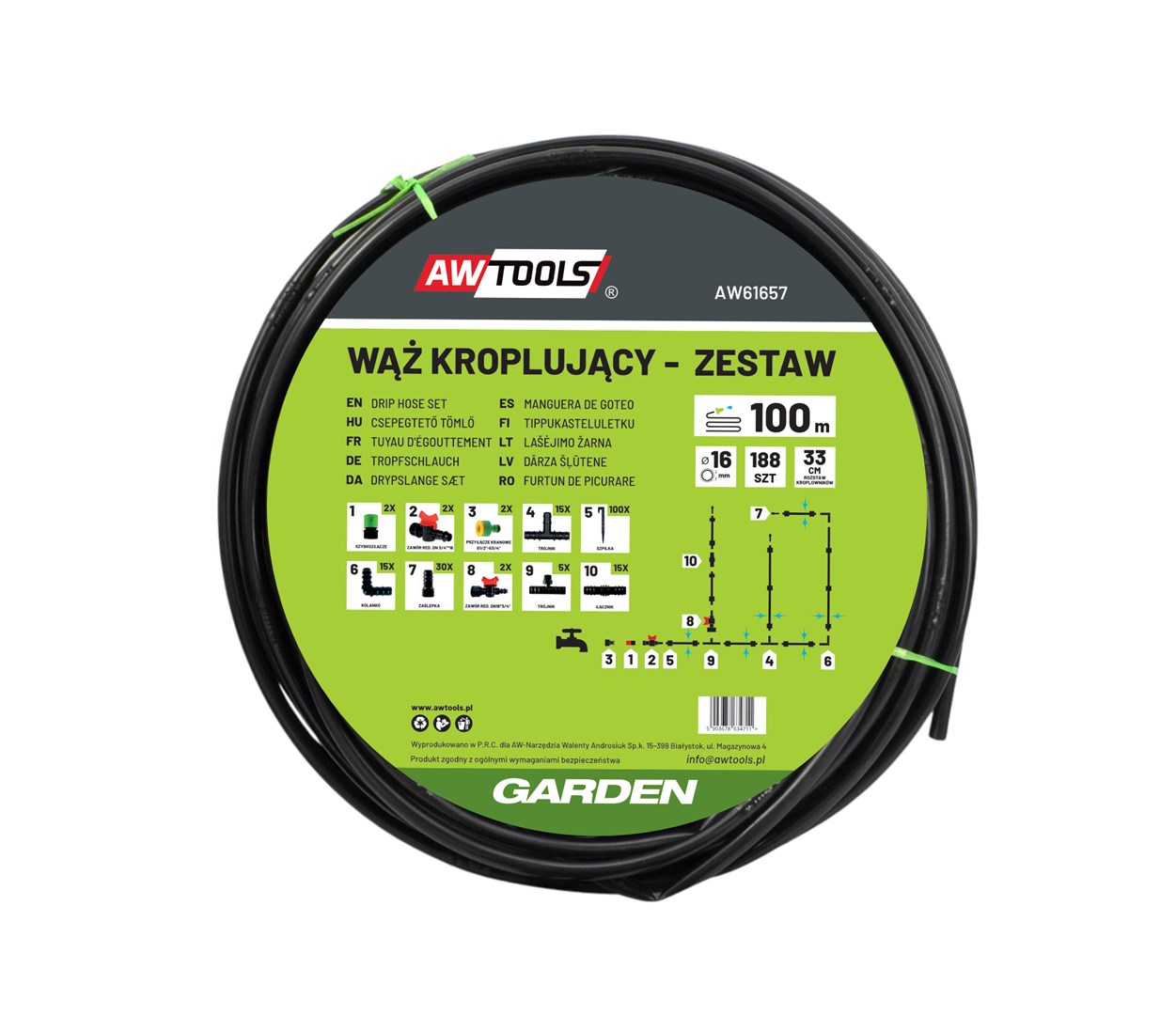 AWTOOLS  WĄŻ KROPLUJĄCY ZESTAW 100m 188