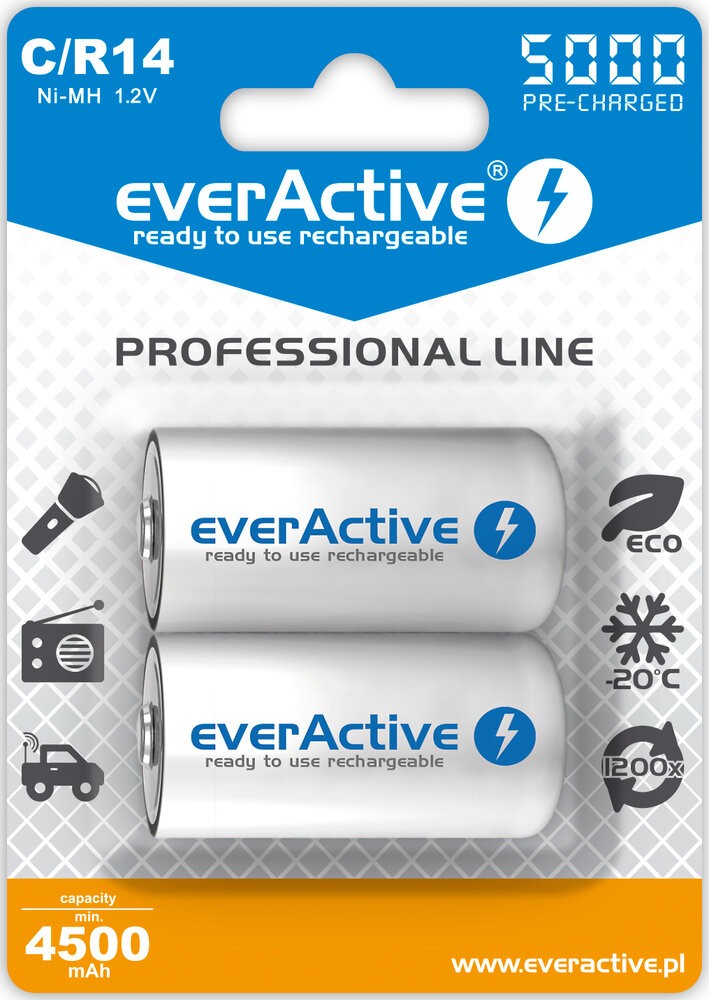 EverActive BATTERIES R14/C NI-MH 5 000