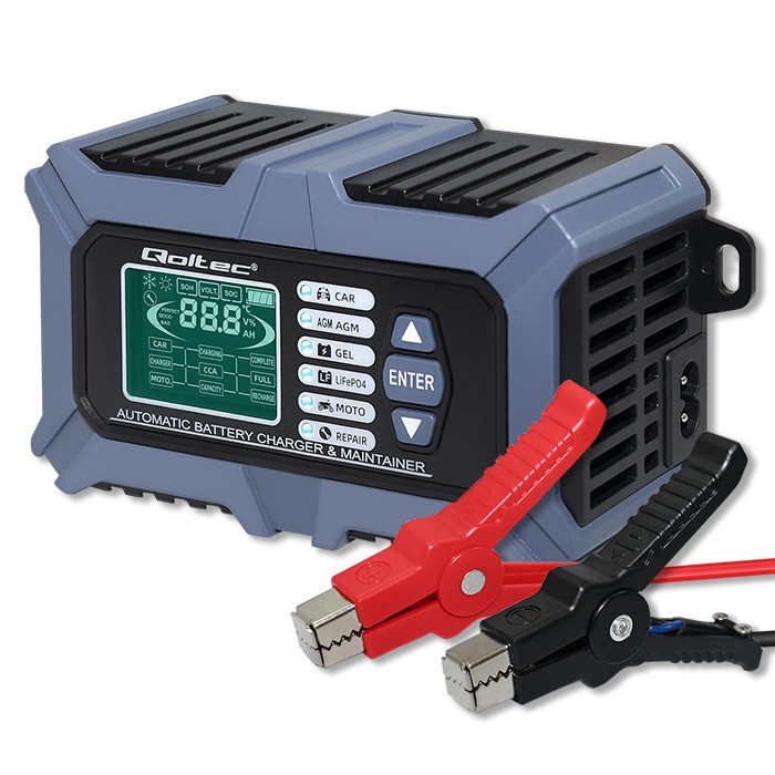 Qoltec  Charger with battery tester 12V
