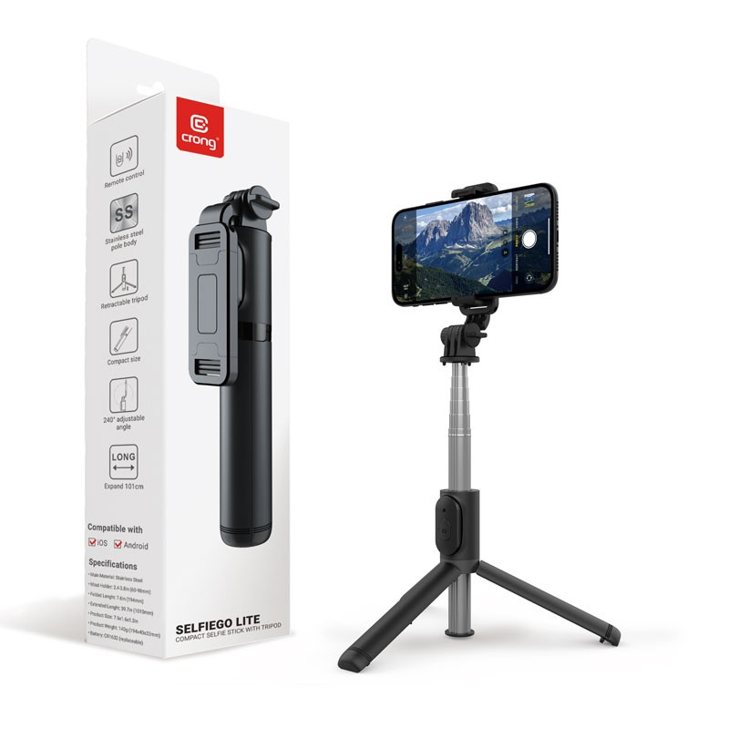 CRONG Compact selfie stick Bluetooth tripod