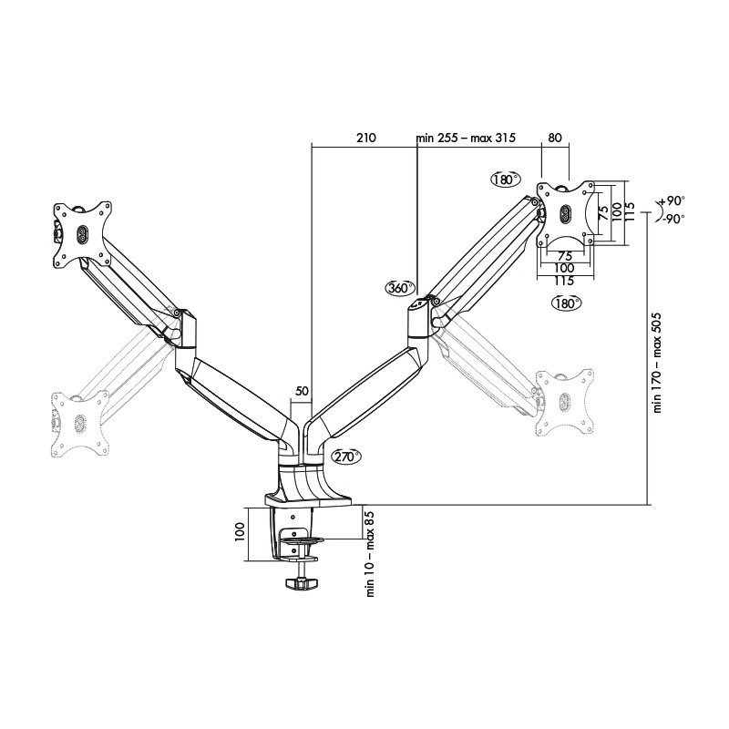 LogiLink Dual monitor mount, 13-27, 2x9kg
