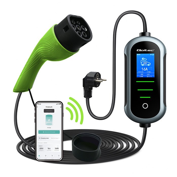 Qoltec EV car charger w/ adjust