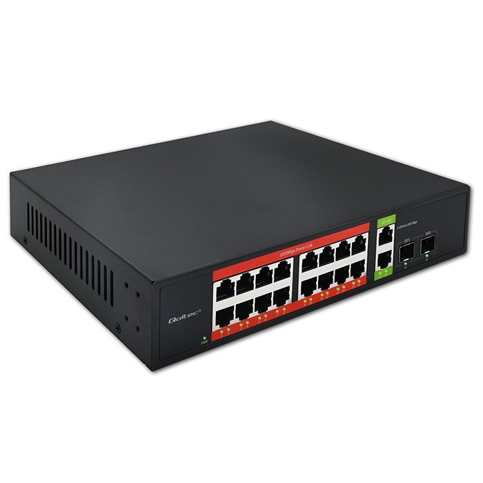 Qoltec  Gigabit Ethernet SWITCH PoE 16xRJ45