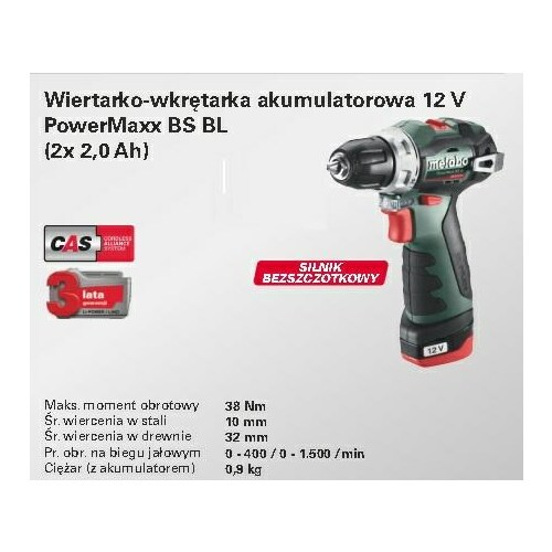Metabo WIERTARKO-WKRĘTARKA 12V 38Nm 2x2,0Ah