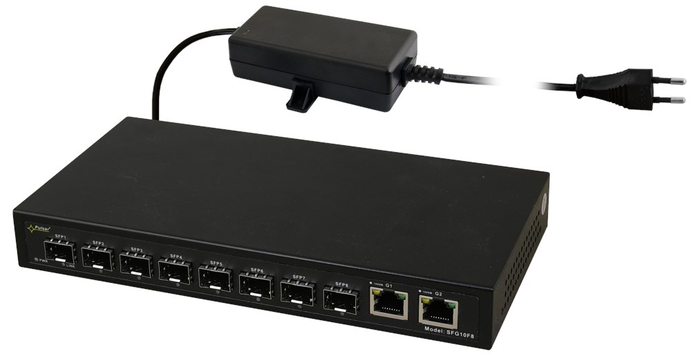 PULSAR  SFG10F8 Optical Switch (8xSFP, 2xRJ45)