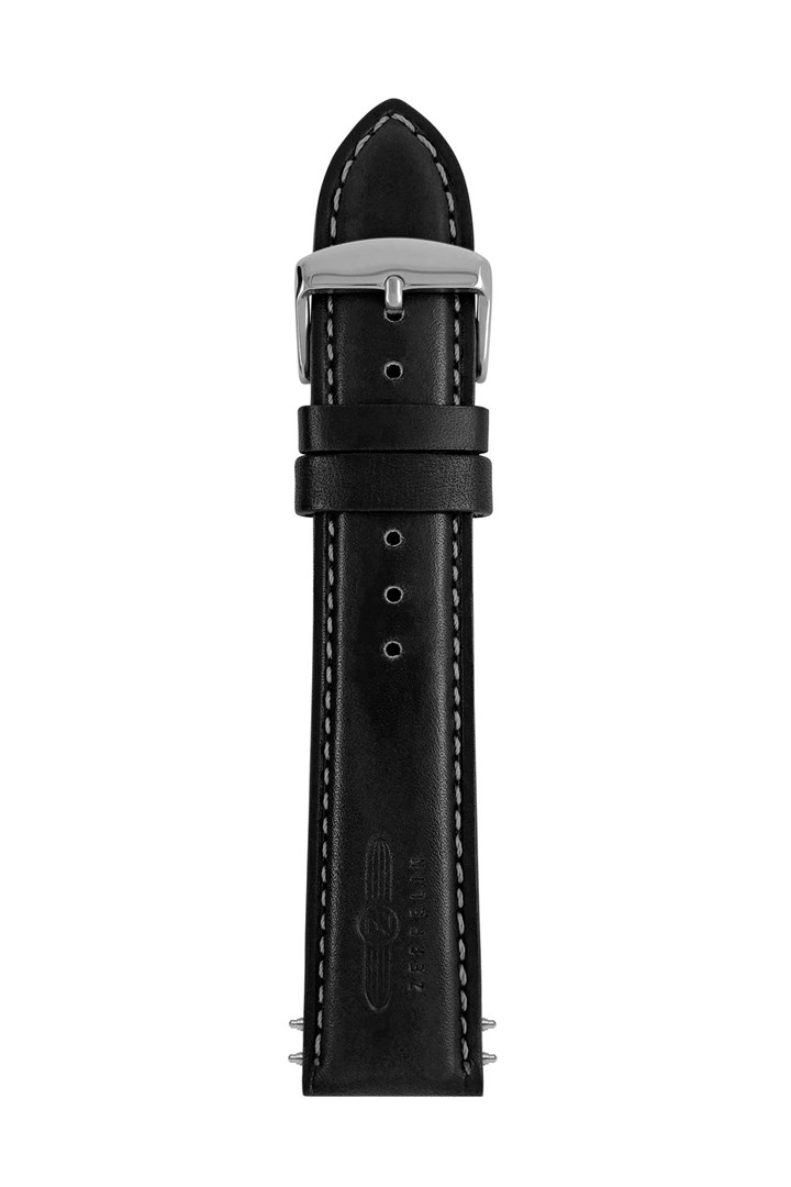 Zeppelin black leather strap, 22 mm